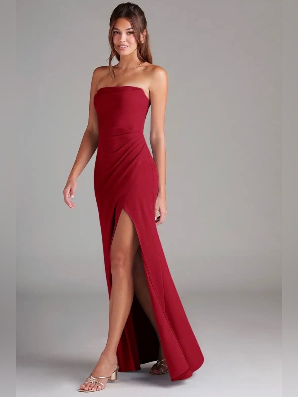 NWT Azazie Scarlet Sheath Strapless Stretch Crepe Convertible Dress, Size A6